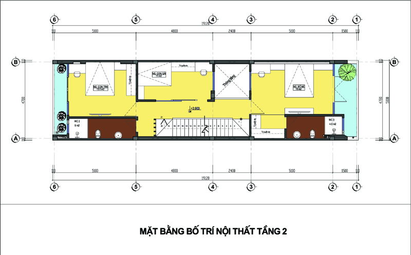 h&igrave;nh ảnh bản vẽ thiết kế mặt bằng tầng 2 nh&agrave; l&ocirc; phố