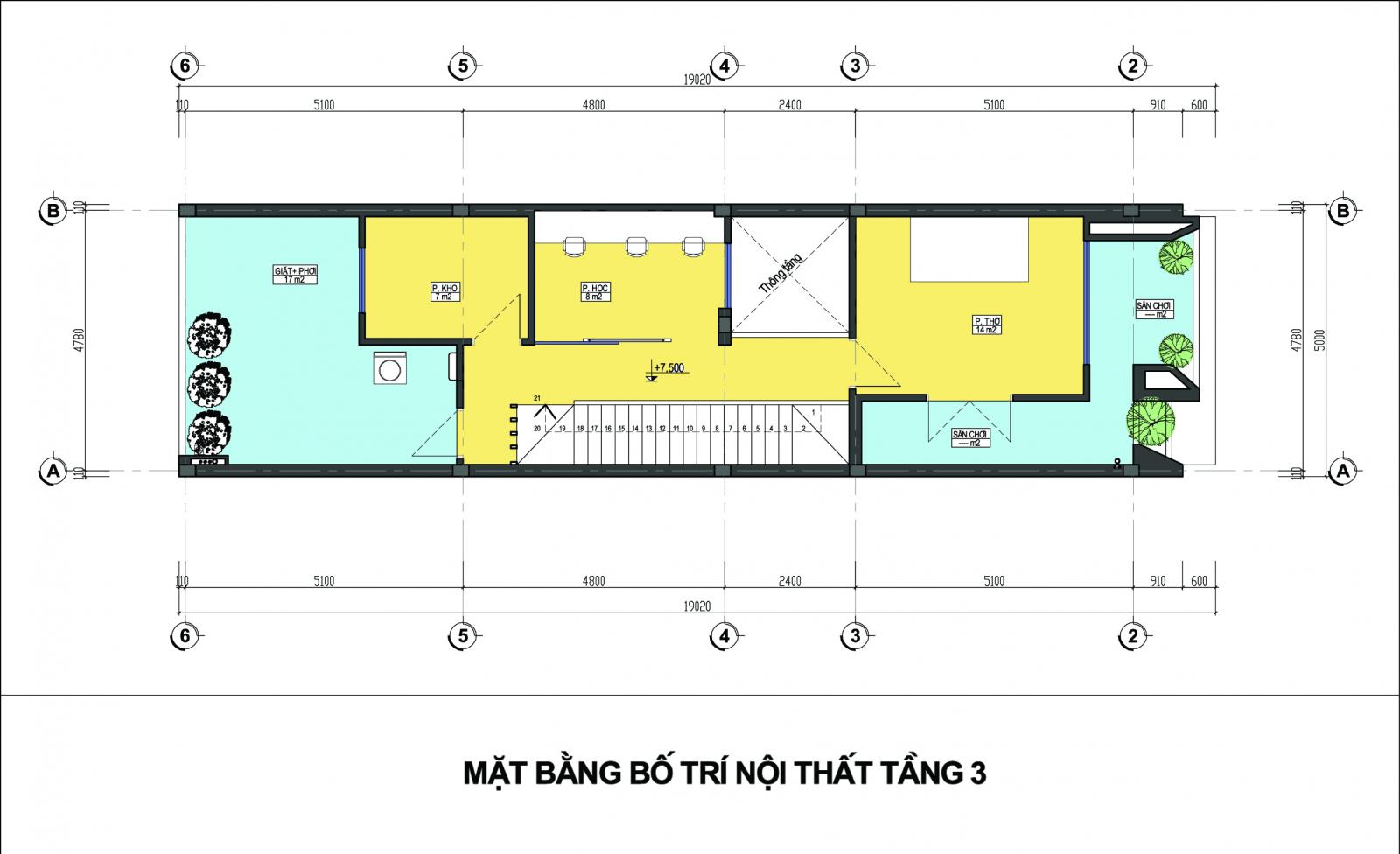 h&igrave;nh ảnh bản vẽ thiết kế mặt bằng tầng 3 nh&agrave; l&ocirc; phố