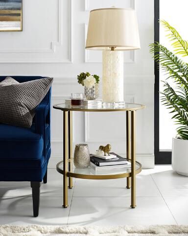 h&igrave;nh ảnh b&agrave;n phụ tr&ograve;n c&oacute; kệ lưu trữ b&ecirc;n dưới đặt cạnh ghế sofa