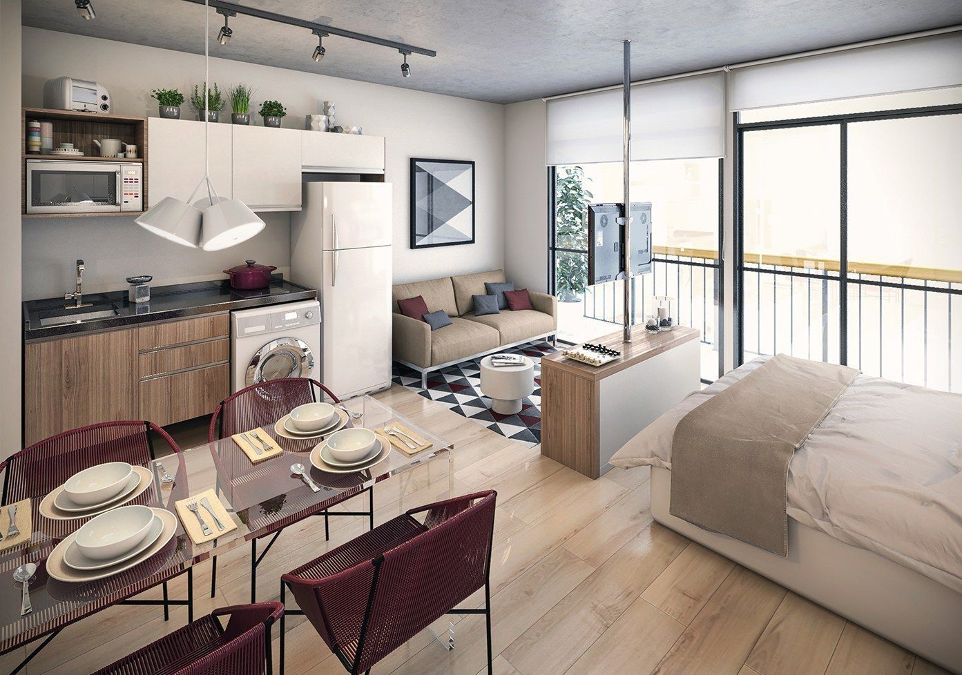 bố trí nội thất bên trong căn hộ studio