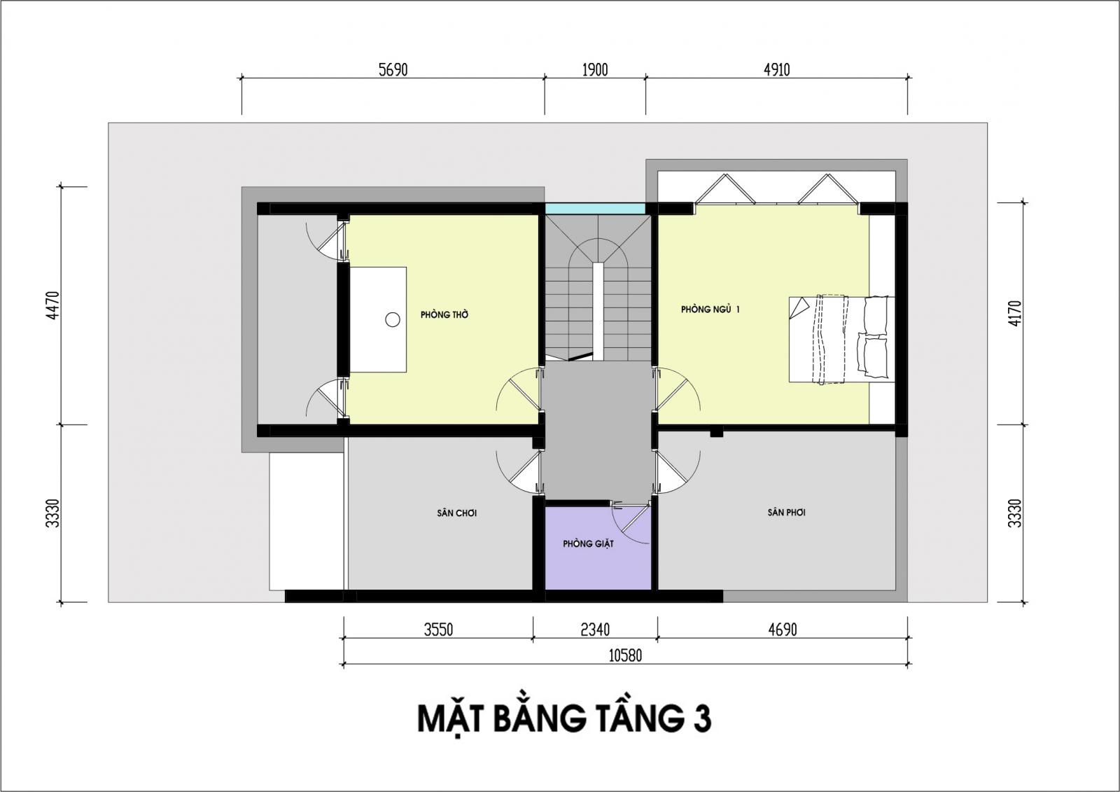 h&igrave;nh ảnh bản vẽ thiết kế mặt bằng tầng 2 biệt thự m&aacute;i Th&aacute;i
