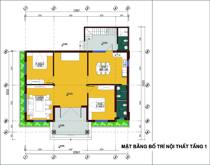 h&igrave;nh ảnh bản vẽ thiết kế mặt bằng tầng 1 biệt thự m&aacute;i Th&aacute;i