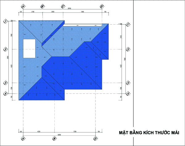 hình ảnh mặt bằng kích thước mái biệt thự 2 tầng