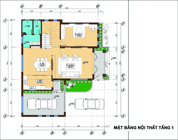 hình ảnh bản vẽ thiết kế mặt bằng tầng 1 biệt thự