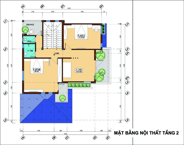 hình ảnh bản vẽ thiết kế mặt bằng tầng 2 biệt thự