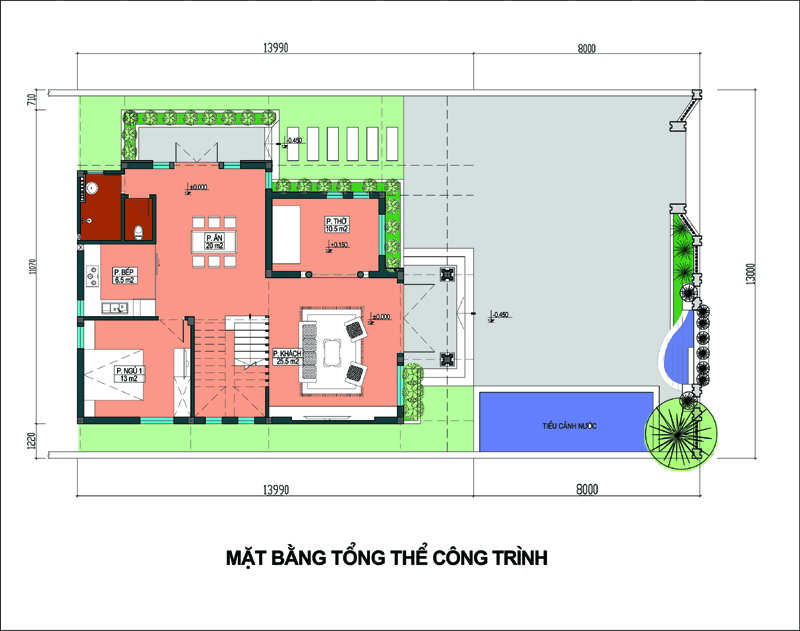 hình ảnh bản vẽ thiết kế mặt bằng tổng thể biệt thự 2 tầng mái Thái