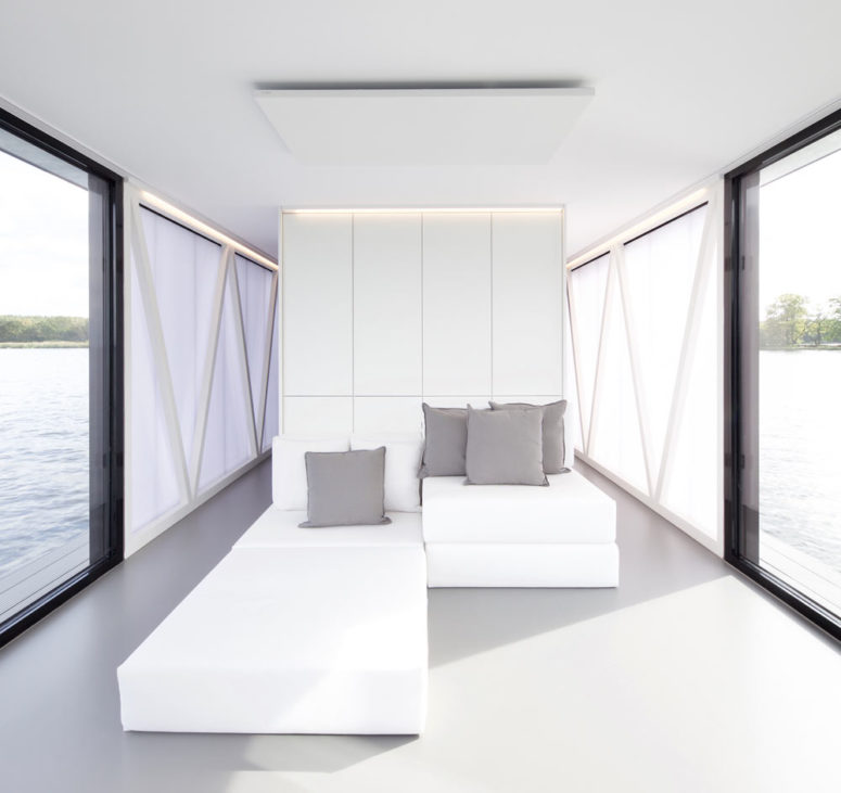 h&igrave;nh ảnh cận cảnh mẫu ghế sofa giường m&agrave;u trắng