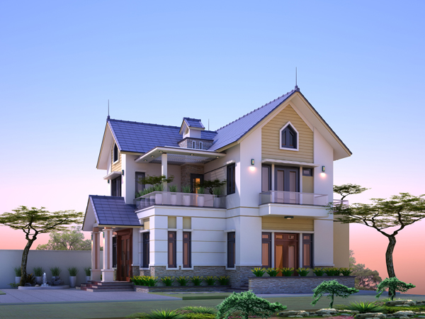 hình ảnh phối cảnh mặt tiền biệt thự 2 tầng mái Thái