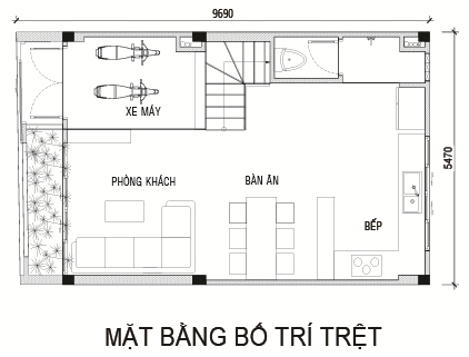 Mặt bằng bố trí tầng trệt