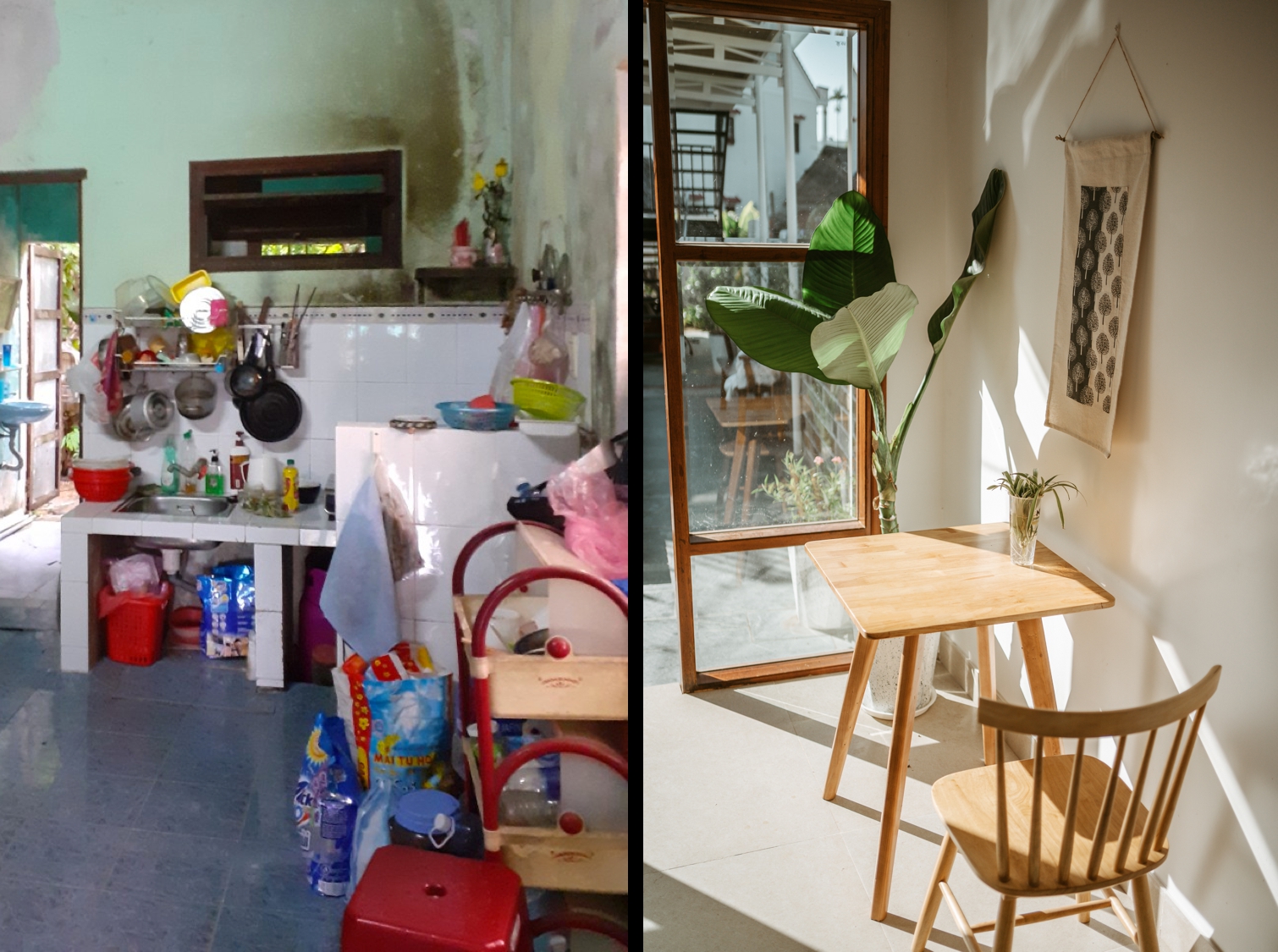 h&igrave;nh ảnh căn bếp trước v&agrave; sau cải tạo