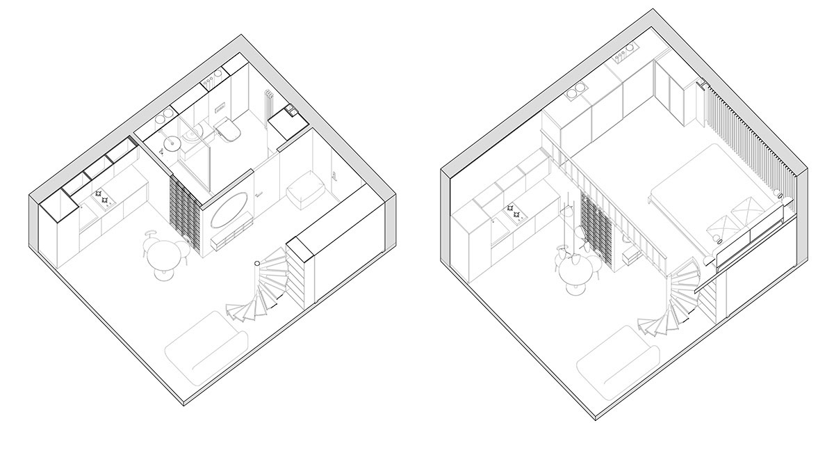 hình ảnh phối cảnh thiết kế nội thất căn hộ 25,6m2