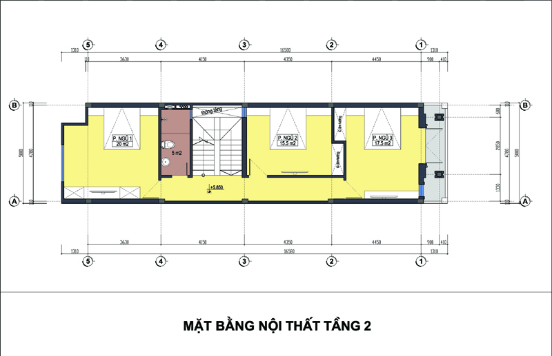 hình ảnh bản vẽ thiết kế mặt bằng tầng 2 nhà lô 4 tầng