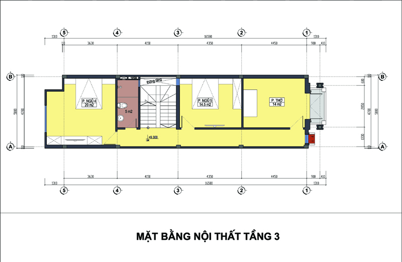 hình ảnh bản vẽ thiết kế mặt bằng tầng 3 nhà lô 4 tầng