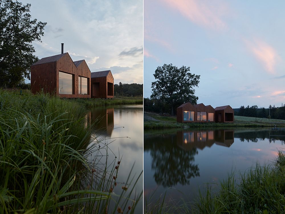 h&igrave;nh ảnh to&agrave;n cảnh nh&agrave; cabin truyền thống b&ecirc;n bờ s&ocirc;ng