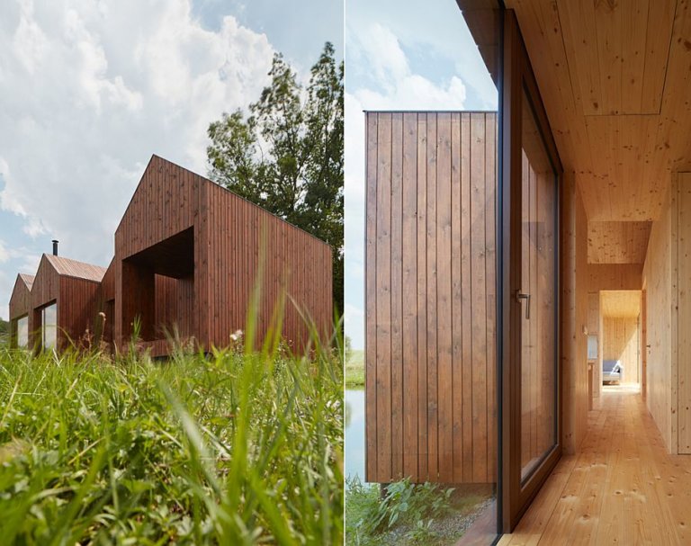 hình ảnh cận cảnh lối hành lang bên trong ngôi nhà cabin