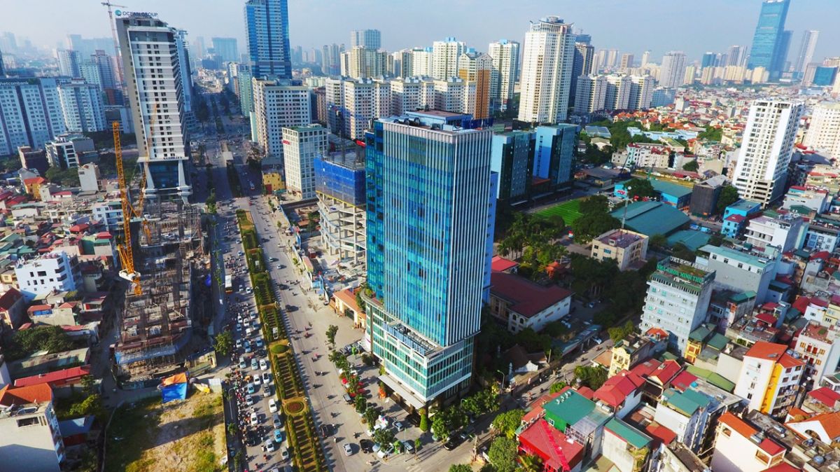 một góc nội đô thành phố Hà Nội có nhiều tòa nhà cao tầng