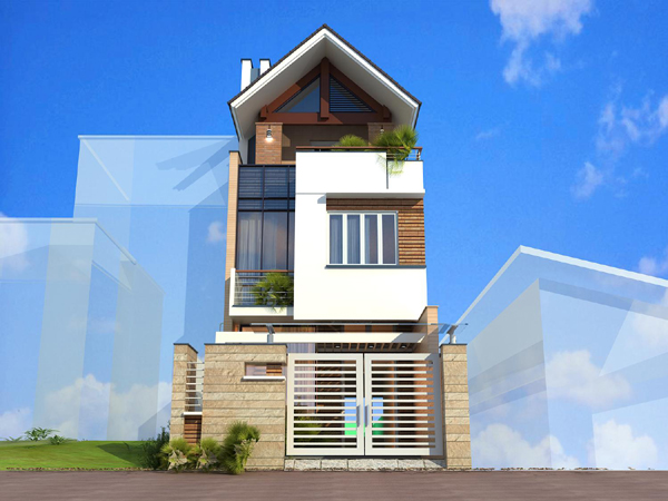 hình ảnh cận cảnh mặt tiền nhà lô phố mái Thái