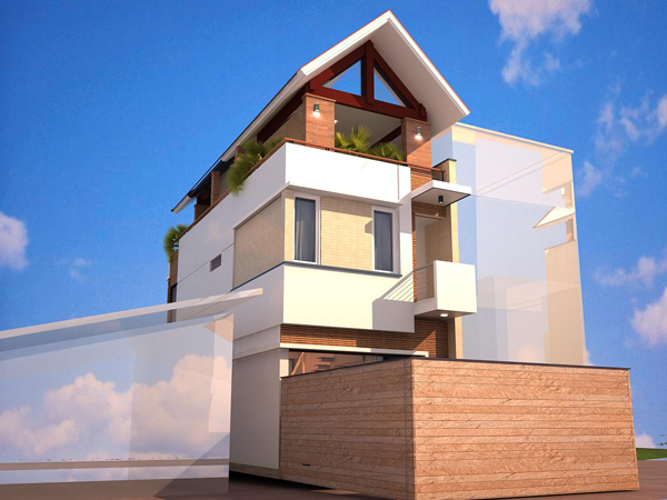 hình ảnh phối cảnh mặt sau nhà lô 3 tầng góc 1