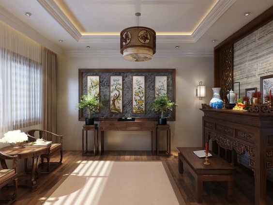 hình ảnh phòng thờ đẹp với nội thất gỗ chạm khắc tinh xảo