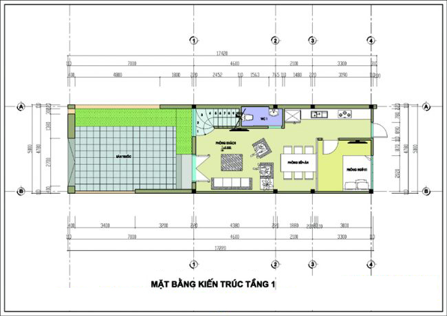 hình ảnh bản vẽ thiết kế mặt bằng tầng 1 nhà lô mái Thái 50m2
