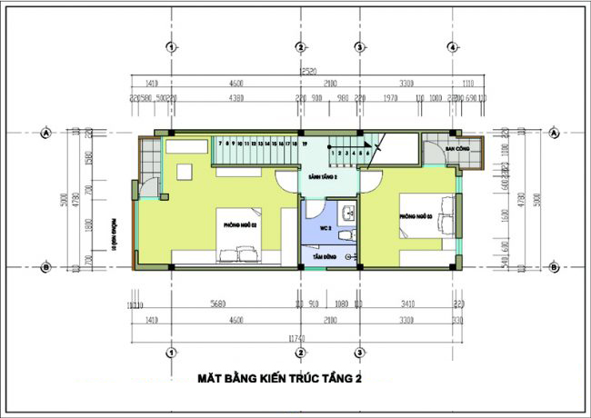 hình ảnh bản vẽ thiết kế mặt bằng tầng 2 nhà lô mái Thái 50m2