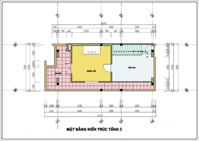 hình ảnh bản vẽ thiết kế mặt bằng tầng 3 nhà lô mái Thái 50m2