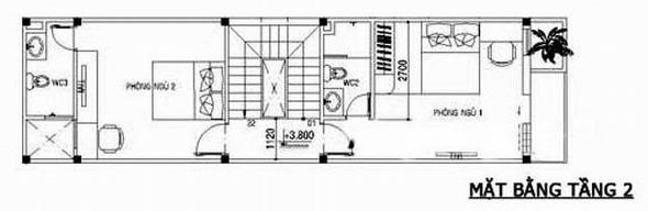 h&igrave;nh ảnh mặt bằng bố tr&iacute; nội thất tầng 2 nh&agrave; ống