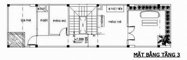 h&igrave;nh ảnh mặt bằng bố tr&iacute; nội thất tầng 3 nh&agrave; ống