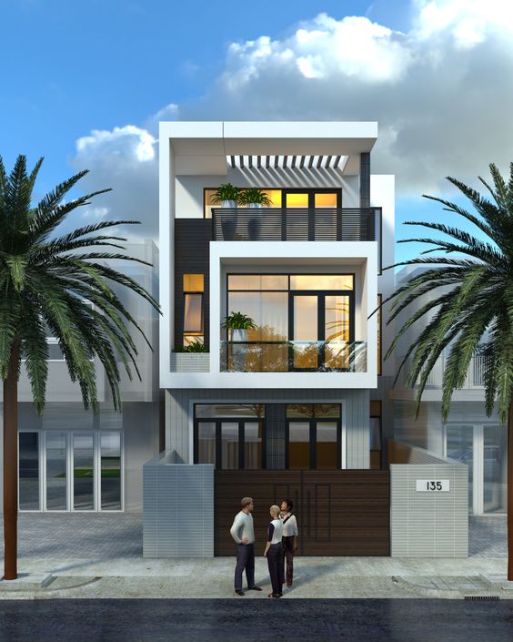 h&igrave;nh ảnh phối cảnh 3D mẫu nh&agrave; ống 3 tầng phong c&aacute;ch hiện đại