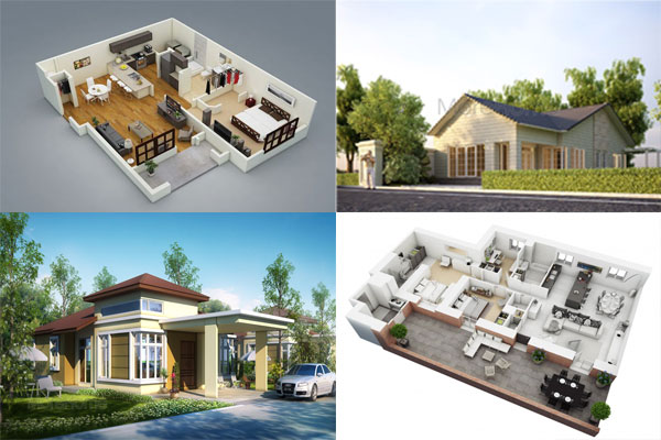 h&igrave;nh ảnh phối cảnh 3D mẫu thiết kế nh&agrave; 1 tầng hiện đại, tho&aacute;ng đẹp
