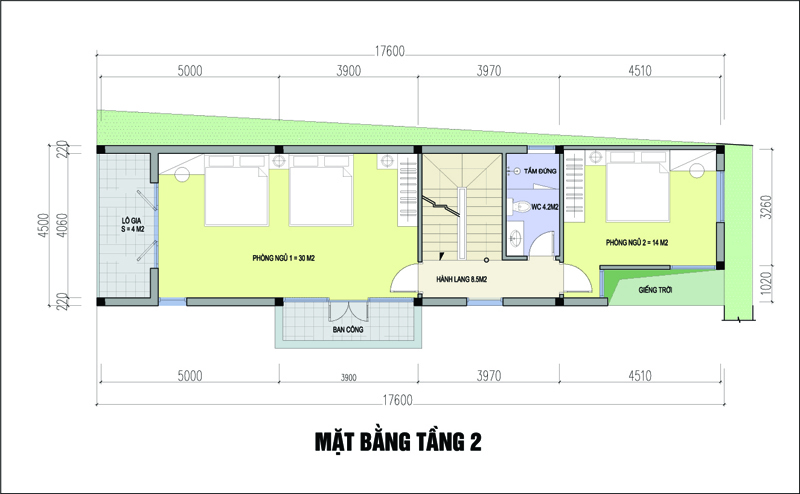 hình ảnh bản vẽ thiết kế mặt bằng tầng 2 nhà lô 2 mặt tiền kết hợp kinh doanh