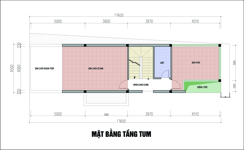 hình ảnh bản vẽ thiết kế mặt bằng tầng tum nhà lô 2 mặt tiền