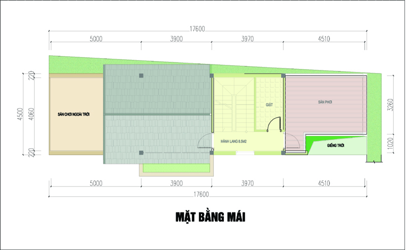 hình ảnh mặt bằng tầng mái nhà lô 2 mặt tiền hiện đại