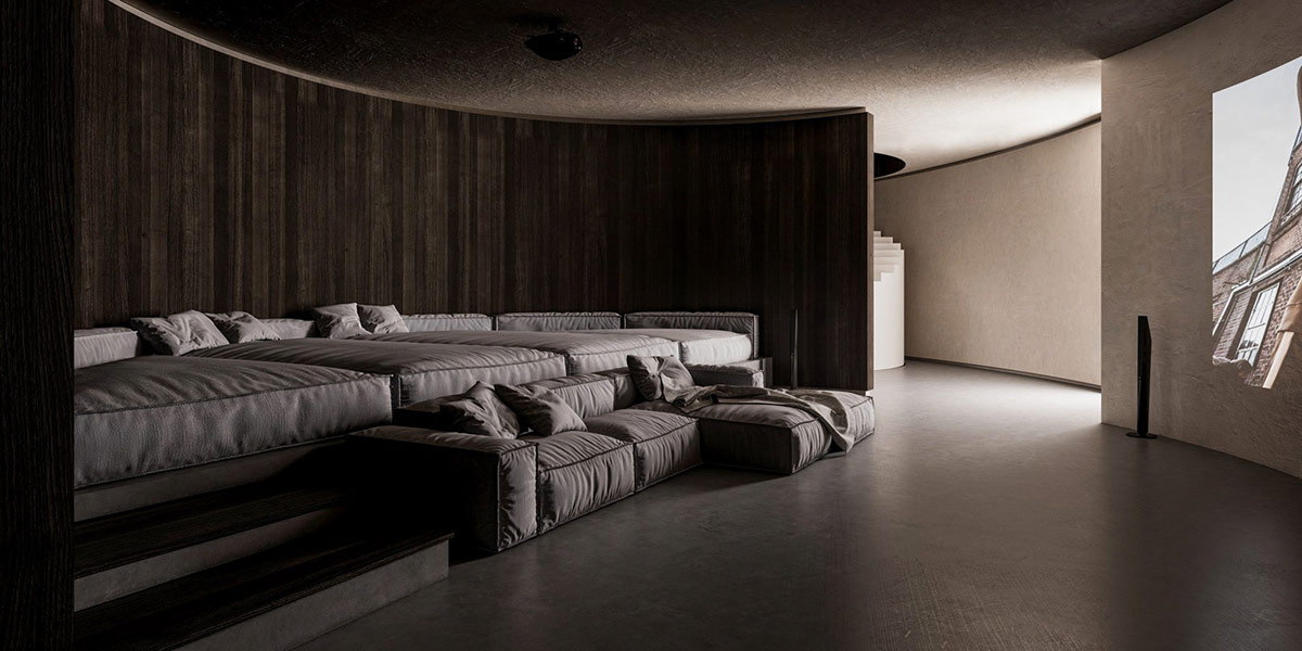 hình ảnh rạp chiếu phim tại nhà vơi sofa nâu êm ái
