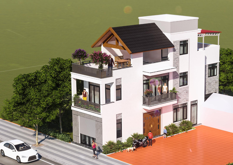 hình ảnh phối cảnh 3D mẫu nhà lô 2 mặt tiền kết hợp kinh doanh