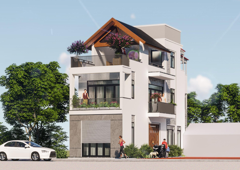 hình ảnh toàn cảnh mẫu nhà lô 2 mặt tiền hiện đại