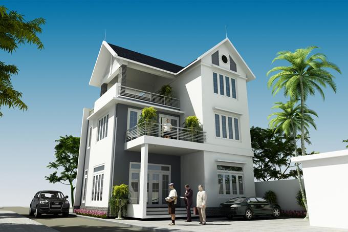 h&igrave;nh ảnh phối cảnh 3D mẫu biệt thự 2,5 tầng phong c&aacute;ch t&acirc;n cổ điển