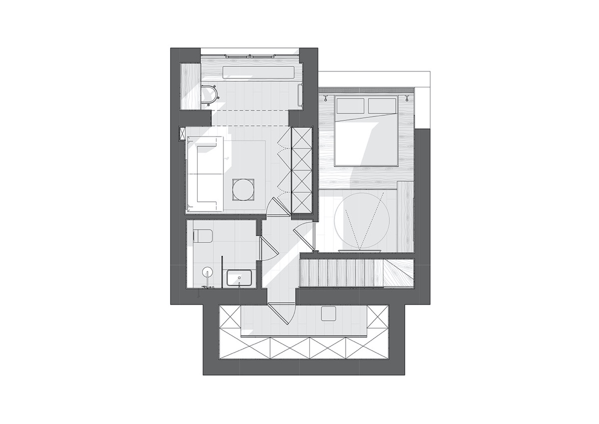 h&igrave;nh ảnh mặt bằng bố tr&iacute; nội thất g&aacute;c lửng căn hộ 74m2