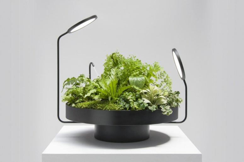 h&igrave;nh ảnh chậu trồng c&acirc;y c&ocirc;ng nghệ hiện đại v&oacute;i đ&egrave;n LED chiếu s&aacute;ng, v&ograve;i nước tự động, trục xoay t&ugrave;y chỉnh