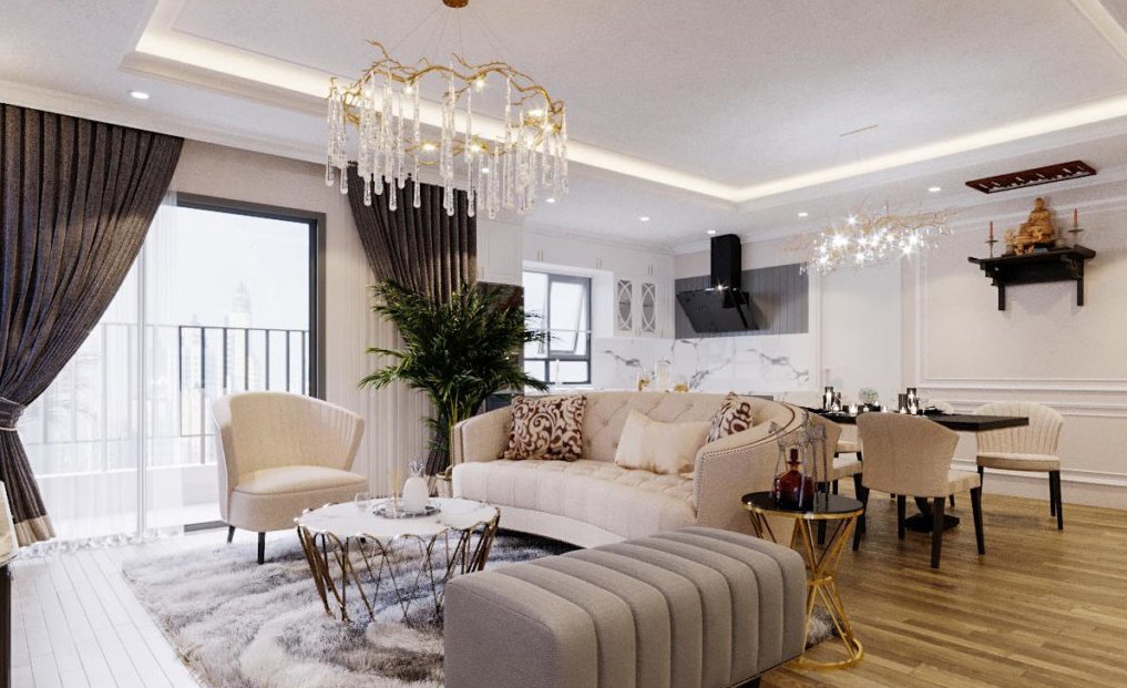 hình ảnh toàn cảnh phòng khách sang trọng của nữ nhà văn Huyền Trang