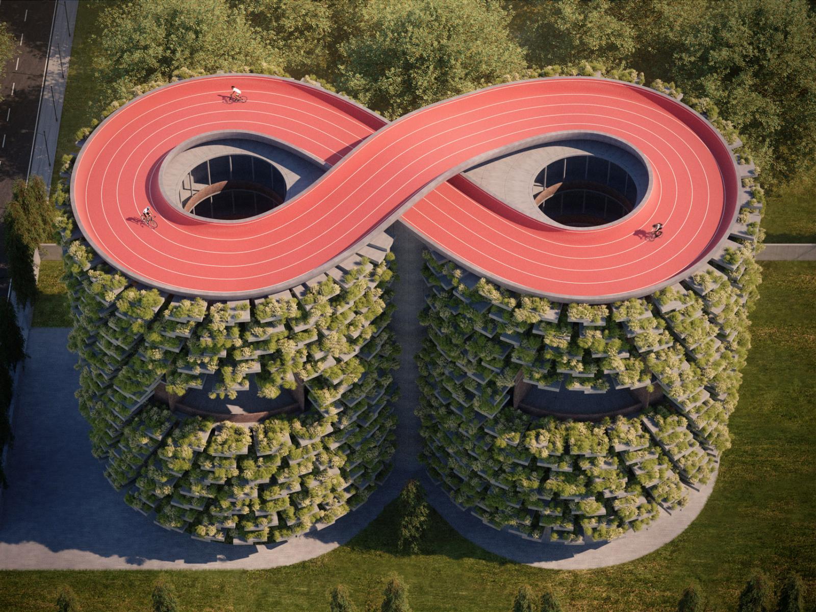 h&igrave;nh ảnh to&agrave;n cảnh dự &aacute;n trường học độc đ&aacute;o ở Ấn Độ được bao phủ bởi c&acirc;y xanh