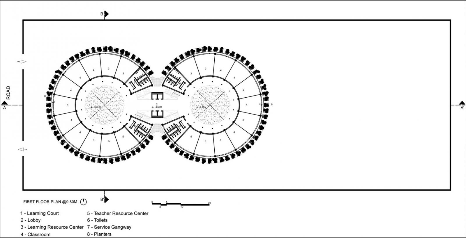Mặt bằng tầng trệt trường học