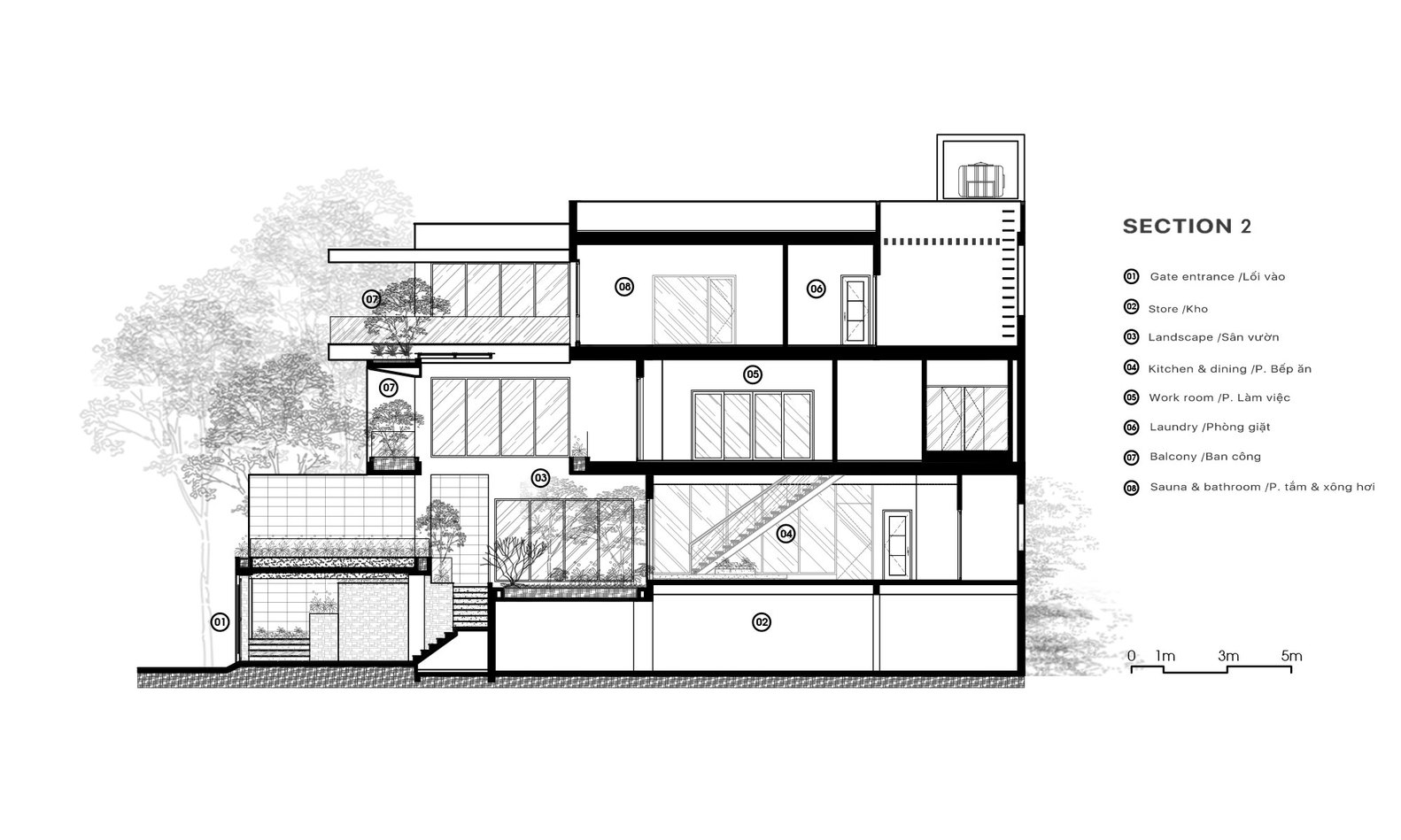 Mặt cắt đứng - g&oacute;c 2
