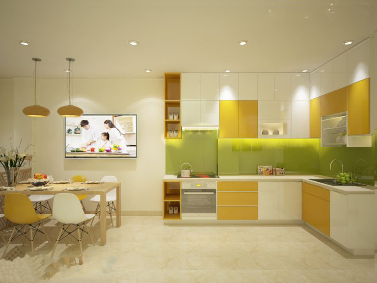 Thiết kế tủ bếp chữ L đẹp cho nh&agrave; phố