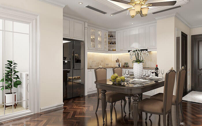 Tủ bếp chữ L bằng gỗ xoan đ&agrave;o