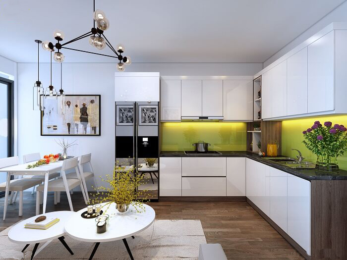 Tủ bếp bằng gỗ MDF phủ acrylic