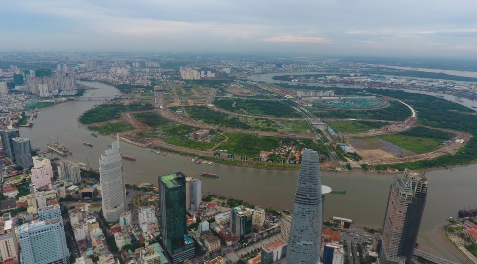 khu đ&ocirc; thị Thủ Thi&ecirc;m c&oacute; s&ocirc;ng bao quanh nh&igrave;n từ tr&ecirc;n cao
