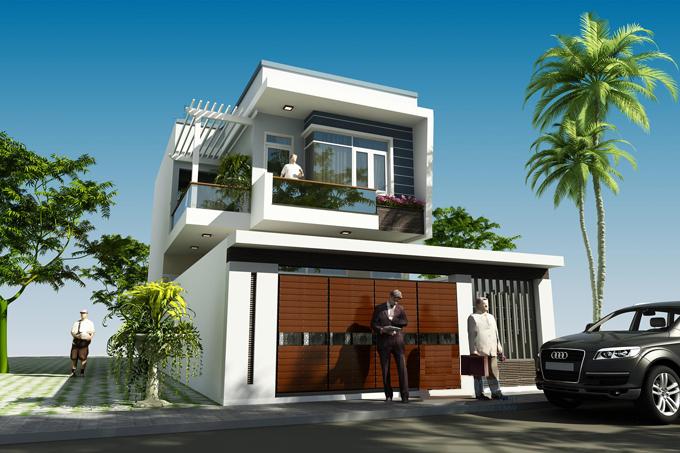 h&igrave;nh ảnh phối cảnh 3D mẫu nh&agrave; phố 2 tầng phong c&aacute;ch hiện đại