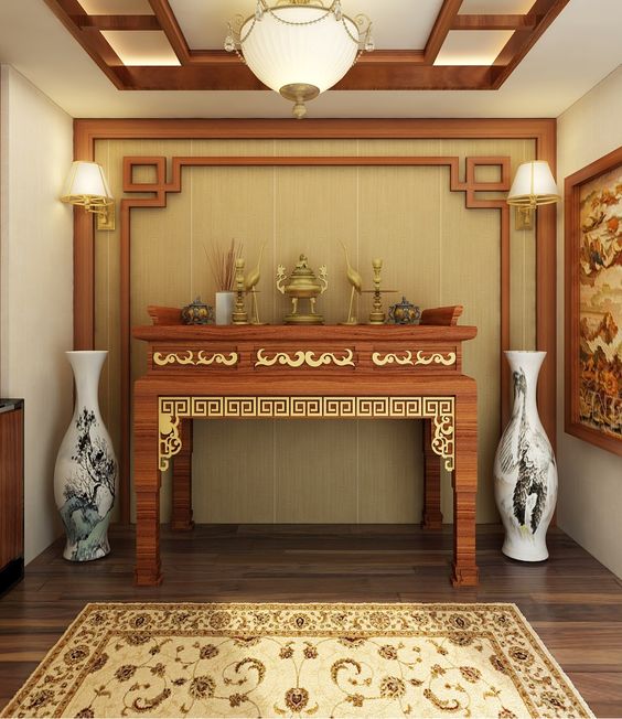 h&igrave;nh ảnh mẫu thiết kế ph&ograve;ng thờ đẹp với nội thất gỗ chạm khắc tinh xảo