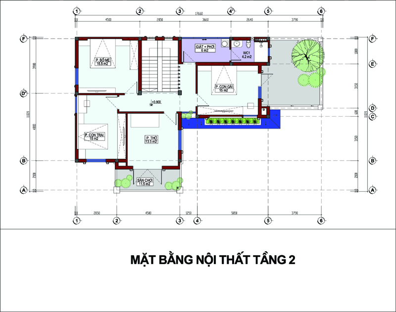 hình ảnh bản vẽ thiết kế mặt bằng tầng 2 biệt thự